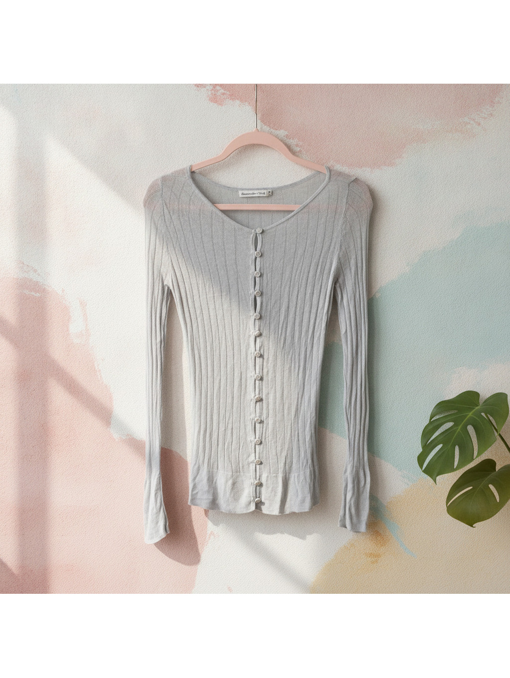 Abercrombie & Fitch Ribbed Button-Up Sweater Gray M Women